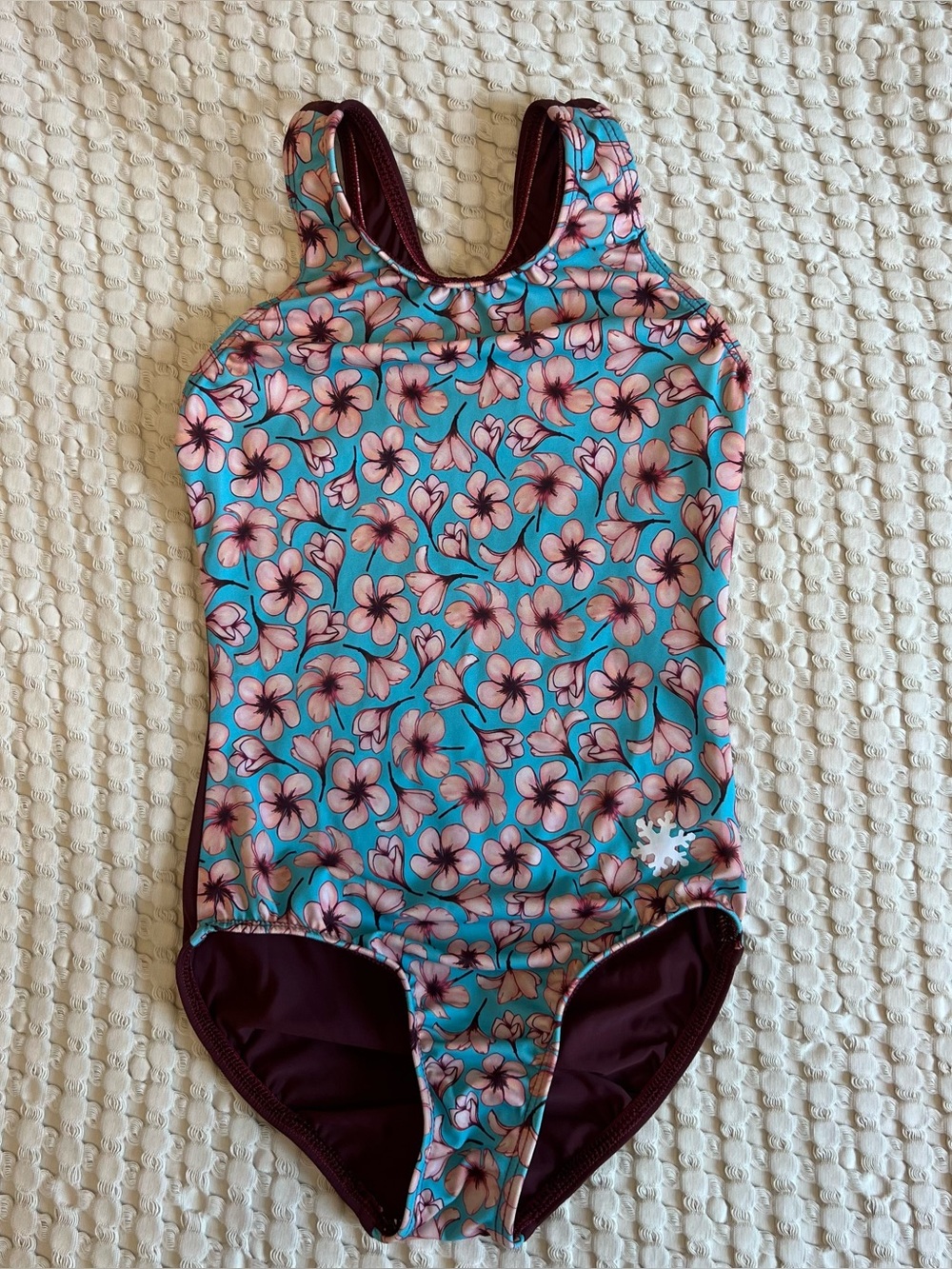 Snowflake Designs Girls Gymnastics Tank Leotard Floral Teal Maroon Size Child L